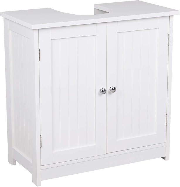 Joolihome Bathroom Floor Cabinet, Under Sink Cabinet with Double Doors and Adjustable Shelf, Wooden Basin Cupboard Unit Standing Storage Organizer Furniture, White