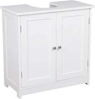 Joolihome Under Sink Bathroom Storage Cabinet, Floor Basin Unit with Shelves, Wooden Basin Cupboard Unit Freestanding Storage Organizer Furniture, White