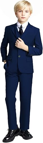 Miniatura 5 de Yanlu Conjunto de trajes formales de esmoquin para niños, color azul y negro, traje ajustado para bodas