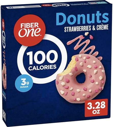 Fiber One 100 Calorie Donuts, Strawberries and Creme, 3g Sugar, 4 Ct, 3.28 oz