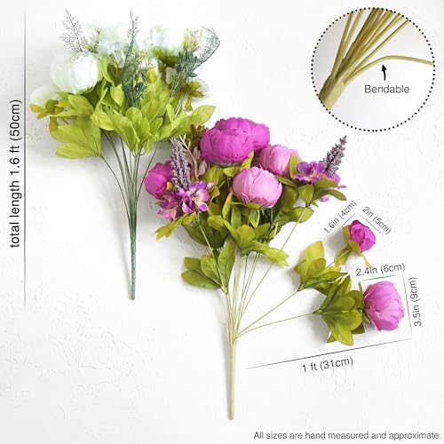 Image of FiveSeasonStuff Vintage Artificial Peonies Silk Peony Flowers and Hydrangeas for Wedding Bridal Home Decor - Beautiful Floral Centerpiece Arrangement with 2 Bouquets (Bloom Purple and White Mix)