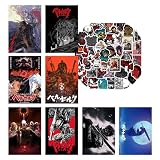CamiyeHome Anime Berserk Poster 8 Pcs (with 50 pcs Stickers) 16.5 x 11.5 inch Wall Decor Posters for Room Aesthetic Anime Merch Art for Bedroom Living Room Prints HD Posters for Fans