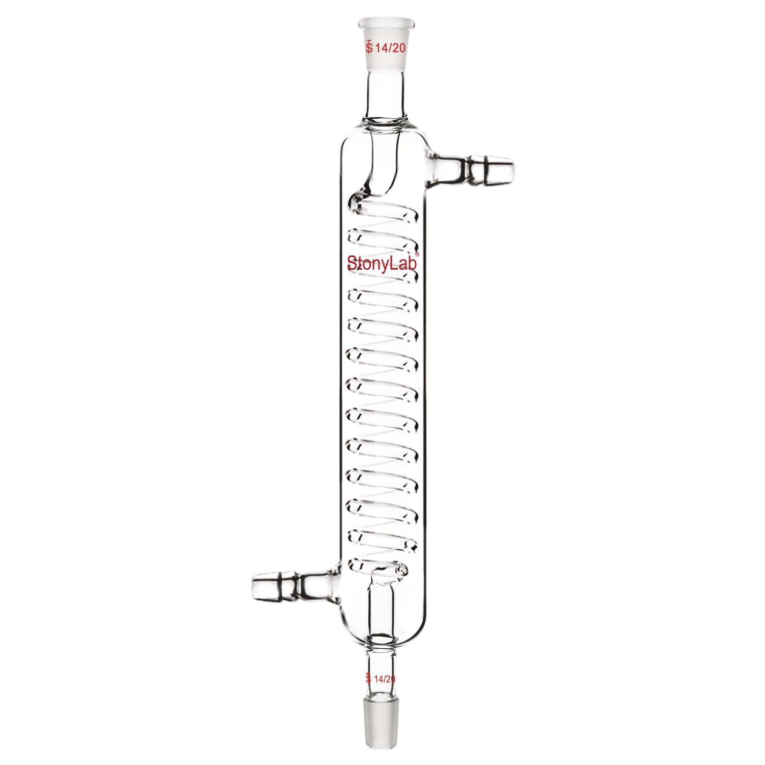 stonylab Condensatore Graham in Vetro Borosilicato con Giunto 14/20, Lunghezza del Guscio 200 mm, Condensatore in Vetro per Laboratorio