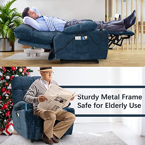 Electric Power Lift Recliner Oversize Chair Dual Motor Vibration Massage Heated Gift Fabric Single Sofa For Elder With Side Pockets Cup Holders For Living Room 180 Degree For Flat Sleeping #TOP7