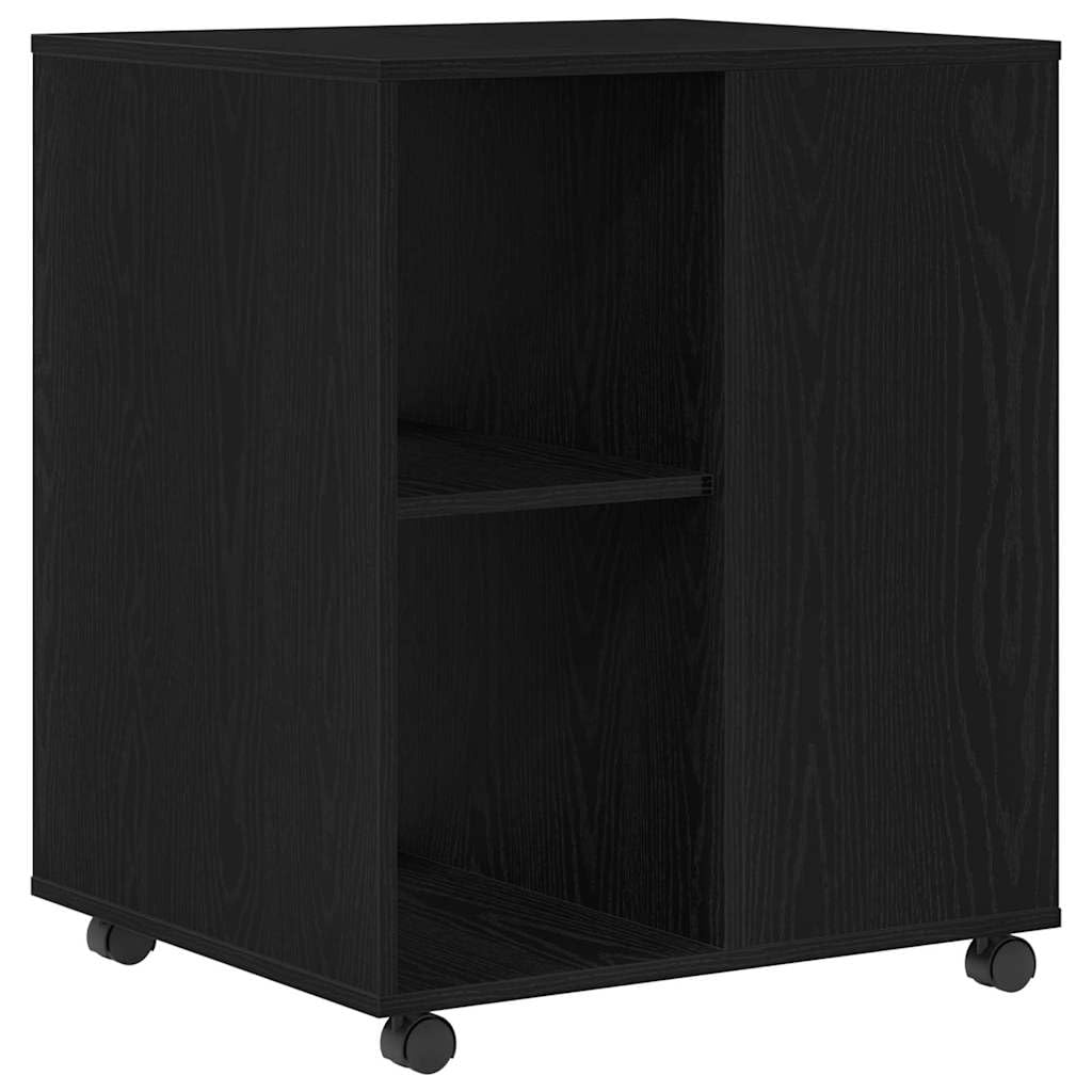 Mobiler Büroschrank auf Rollen, Aufbewahrungsschrank in Schwarz Eichen-Optik, 60 x 53 x 72,5 cm, Stabiler Rollcontainer mit 2 Fächern für Aktenordner und Bürobedarf