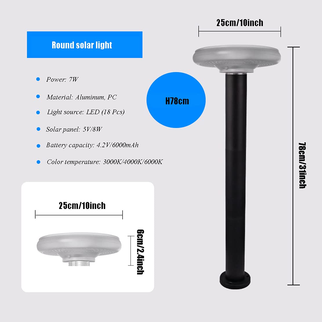 Solarna lampa solarna LED 7 W z czujnikiem zmierzchu, oświetlenie ścieżki, 3 temperatury barwowe, aluminiowa lampa solarna IP65, odporna na warunki atmosferyczne, na taras, trawnik, na zewnątrz, 560 lm, 78 cm