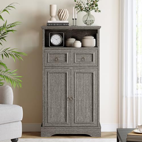 Maupvit Storage Cabinet with Drawers and Adjustable Shelves,Small Floor Storage Cupboard for Kitchen,Living Room,Home Office,Grey