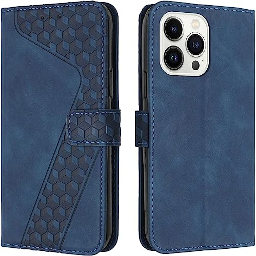 Étui en cuir pour iPhone 14 Pro Max bleu avec porte-cartes intégré
