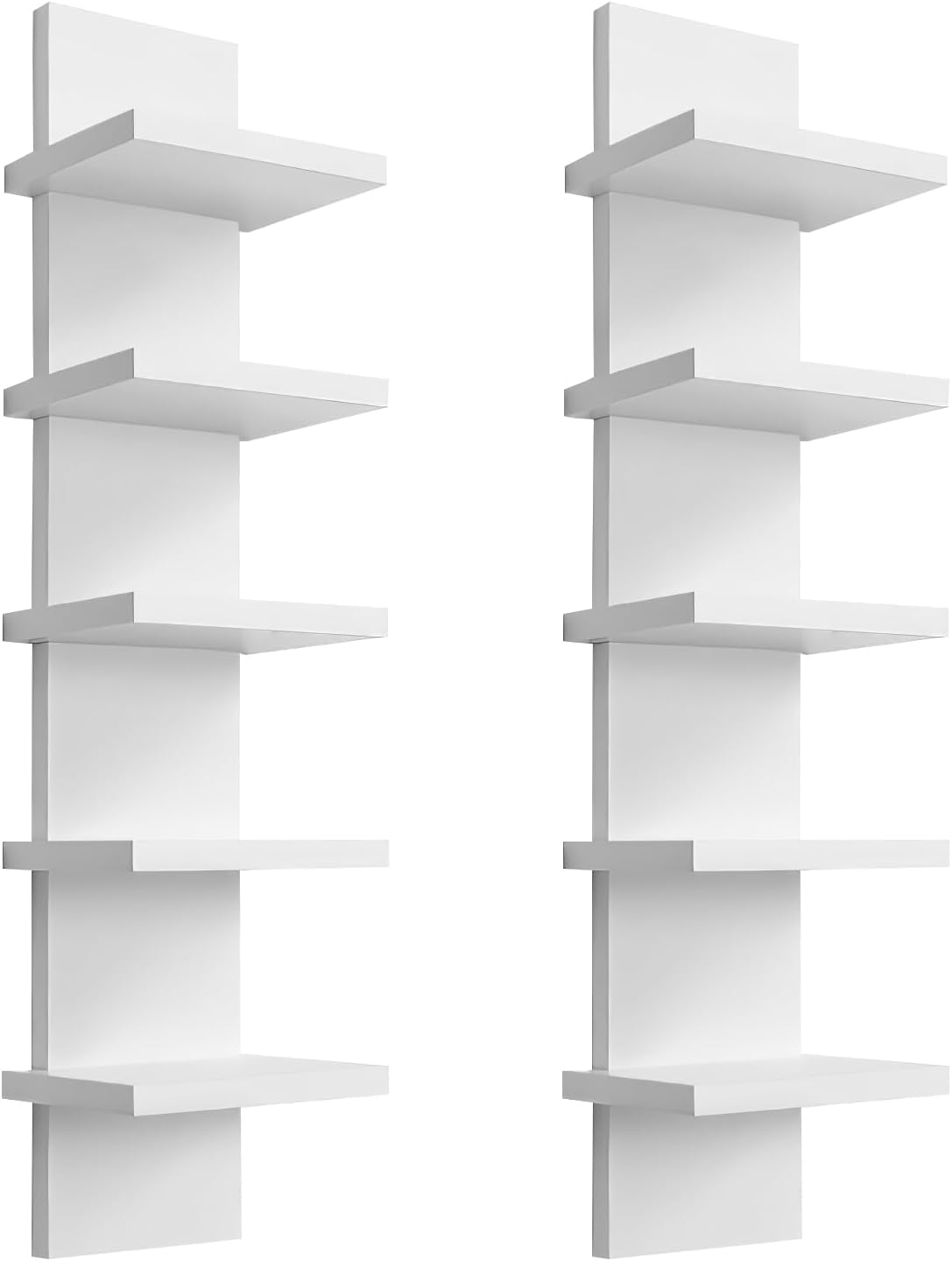 Hlimior 5 Tier Wall Shelf Unit - Lack Floating Shelf White，2 Pack - Narrow Smooth Laminate Finish - Vertical Column Wall Decor Mount Floating Storage