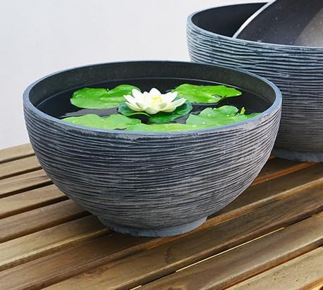 【JAFUA】大型金魚鉢 屋外飼育用 メダカ鉢 プラスチック製 模造石付き 睡蓮鉢 水生植物用 飾り P15