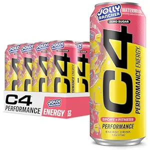 Cellucor C4 Performance Energy Drink | JOLLY RANCHER Watermelon | Zero Sugar Carbonated Preworkout Energy | 200mg Caffeine with Beta Alanine | 16 Fl Oz (12 Pack)
