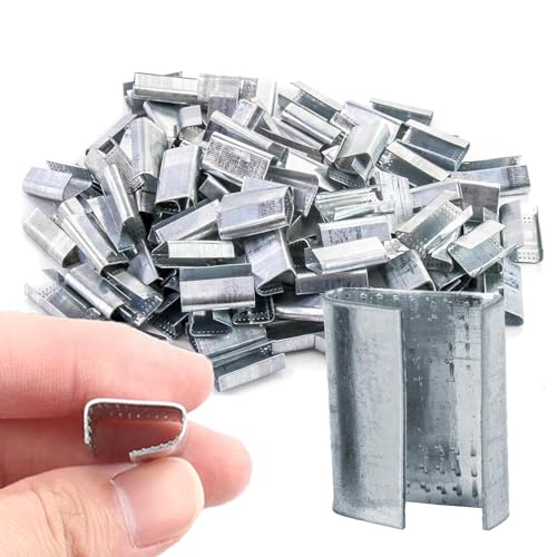 Image of Anmas Power 500pcs Heavy Duty Semi Open Metal Seals for 12mm/16mm/19mm Polyester (PET) & Polypropylene (PP) Strapping - Durable Clamping Clips for Packaging & Shipping