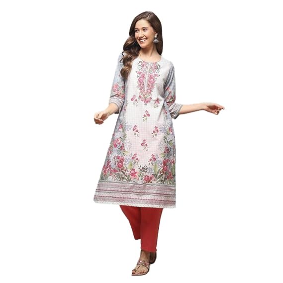 BIBA Women Cotton Regular Fit Liva Straight Printed Kurta
