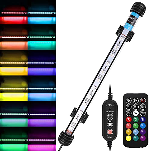 Global Star Aquarium Light 12LEDs Wireless Remote Control Fish Tank Light 3 Timer Modes and Memory Function LED Aquarium Lights IP68 Waterproof 3W Aquarium Lights 11 Inch