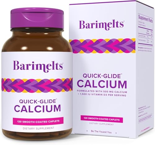 Barimelts Quick-Glide Calcium - 120 Smooth-Coated Caplets (1-Month Supply) - Bariatric Calcium Supplements for Women Support Bone Health After Bariatric Surgery