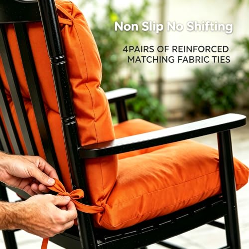 Image of QILLOWAY Tufted Outdoor Chair Cushion Set of 4, Waterproof 43x20x4 Inch Non Slip Replacement Pad for Wicker Lounge Patio Furniture, Orange