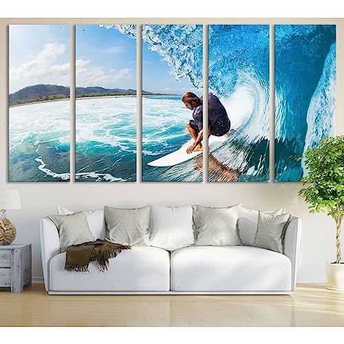 Lienzo de surf de 5 paneles para decorar salones modernos y dormitorios juveniles de 150x75cm