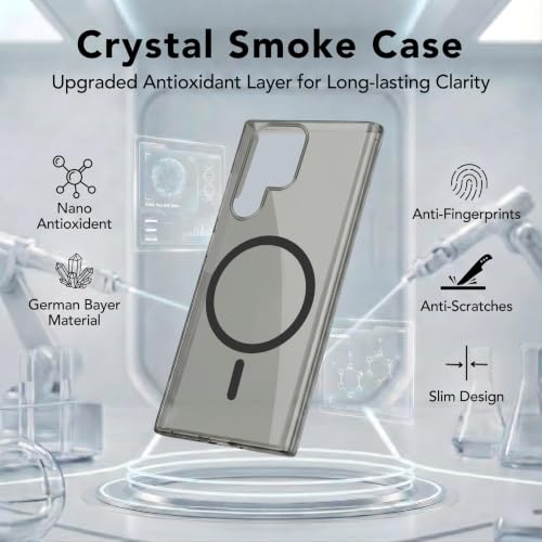 Image of Jkobi Lifetime Anti-Yellow MagSafe Compatible Clear Back Case Cover for Samsung Galaxy S22 Ultra 5G (Sleek Hard Crystal | Shockproof and Camera Protection)
