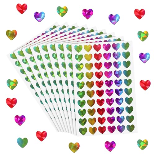 Nogeqi 2400 pegatinas de corazón con purpurina, holográficas con corazones, mini pegatinas de amor, autoadhesivas, coloridas, para bodas, libro de visitas, día de San Valentín, manualidades, álbumes