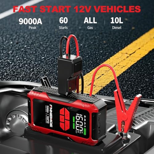 Image of FNNEMGE 9000A Jump Starter with Air Compressor, 26800mAh Car Battery Jumper Starter Portable 12V(for All Gas /10.0L Diesel), 160PSI Tire Inflator, with Large LCD Display and Lights