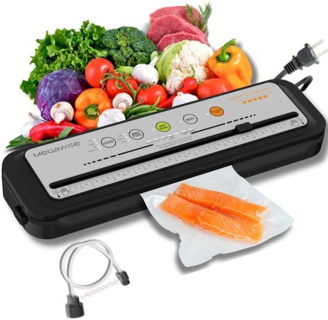 MegaWise Máquina selladora al vacío Nueva versión 2023 Potencia de succión de 80 kPa Bolsas y cortador incluidos (blanco hueso)