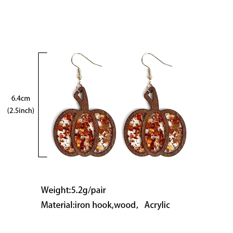 Halloween Pumpkin Wooden Dangle Earrings Handmade Lightweight Leopard Cow Print Leather Dangle Earrings for Women Glitter Thanksgiving Fall Drop Earrings Holiday Jewelry2