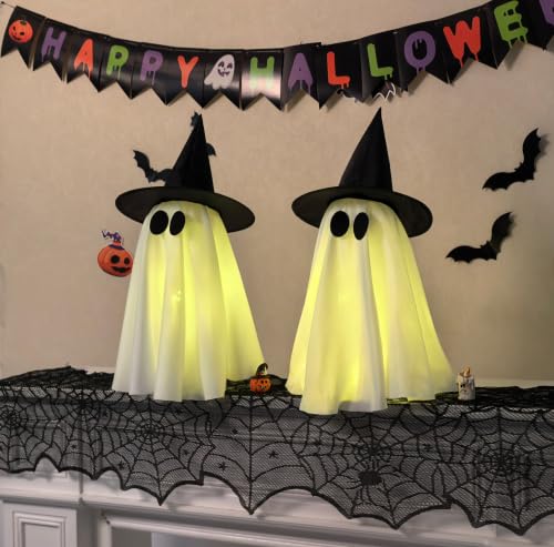 Halloween Decorations Indoor,Set of 2 Light-Up Ghosts Decor with Witch Hats - image 6