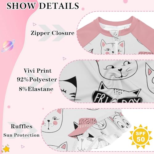 Image of CaTaKu Girls Rash Guard Swimsuit Long Sleeve One Piece Bathing Suit UPF 50+ Toddler Kids Zipper Ruffle Swimwear 3-12Y