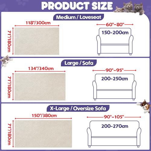Loiion Sofaschutz Katze, Sofabezug 2 Sitzer Couch Schutz Katze, Rutschfester Couch Überwurf, Sofabezug Wasserdicht, Schonbezug Sofa für Haustier Kinder Katzen Hunde, Beige, 300x180cm