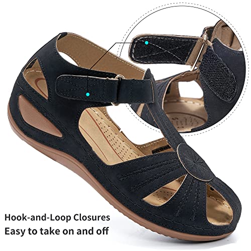 DUOYANGJIASHA Womens Sandals Dressy Summer Beach Bohemia Ankle Strap Causal Comfortable Closed Toe Wedge Shoes for Outdoor3