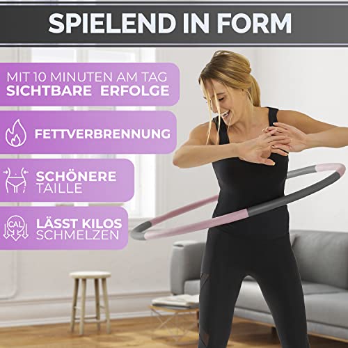 FITCELLENCE® 1,2kg, 90cm Durchmesser, 5-6 Teile, Hula Hoop Reifen für Erwachsene, zum abnehmen inkl. Anleitung für intensives Training, Anfänger und Profis