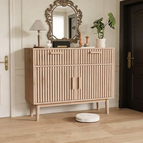 BRILVERDE Armario de cocina con 2 cajones y 2 puertas, aparador para cocina, armario con cajones de madera, armario de almacenamiento para comedor o salón (color madera natural-1)