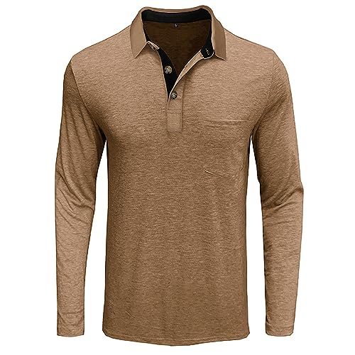 Mens Long Sleeve Polo Shirts Classic Button Down Golf Shirt Fashion Casual Moisture Wicking Shirts with Pocket3