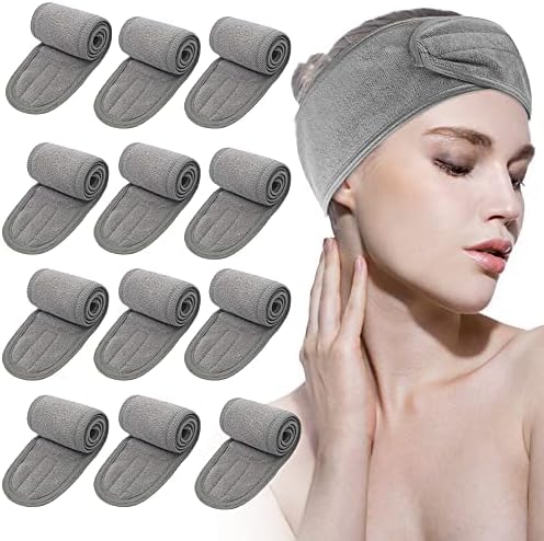 Leaflai Spa Headband, 12Pack Makeup Headband Non-Slip Adjustable Towel for Face Washing Shower Facial Mask Sport for Women & Girls (Gray)