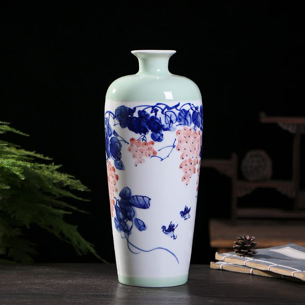 asdchZen Blue And White Vase, Blue Vases Home Décor, Chinoiserie Vase, Blue And White Porcelain, Ceramic Vase For Home, Living Room, Bookshelf, Mantle Fireplace,Table Centerpieces,12.6,B