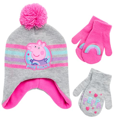 Hasbro Peppa Pig Winter Hat and 2 Pairs of Mittens (2-4), Size Age 2-4, Silver/Pink