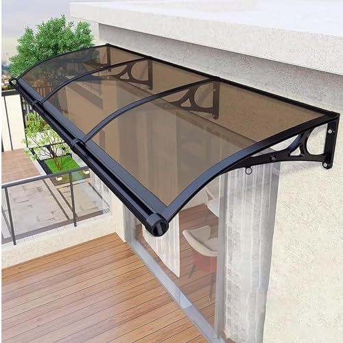 Auvent de porte marron 100 x 300 cm en polycarbonate avec support aluminium