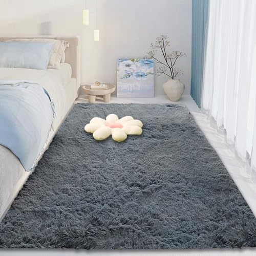 Tapis moelleux de salon lavable en machine 60x115 rectangulaire shaggy gris