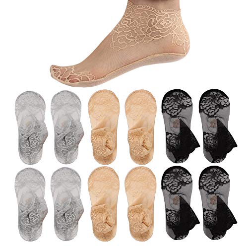 LifeWheel No Show Füßlinge Spitze Socken für Damen Mode Unsichtbare Dünne Rutschfeste Socken Cover