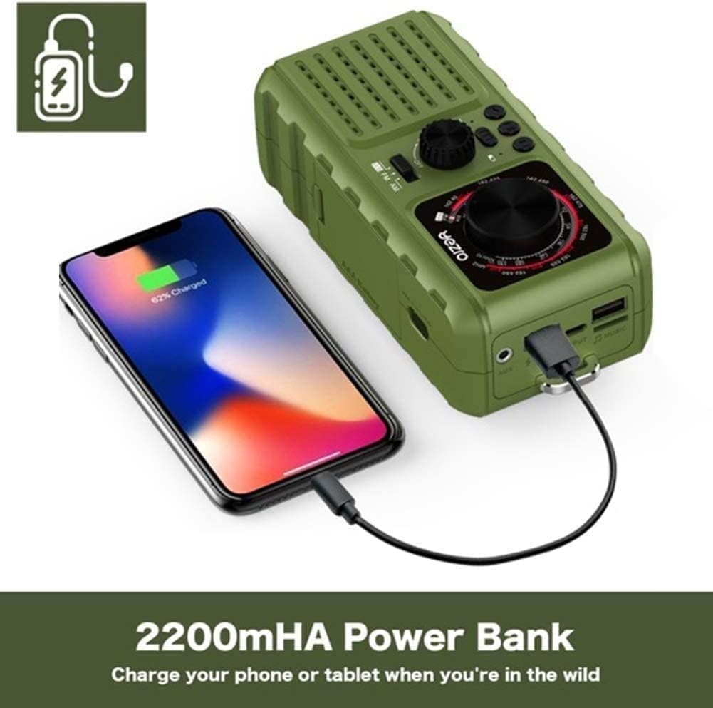 Radio awaryjne 3 w 1 do użytku na zewnątrz, zasilane energią słoneczną – przenośne radio pogodowe NOAA z korbką, powerbank 2200 mAh, ładowarka USB, latarki LED – na kemping i huragan