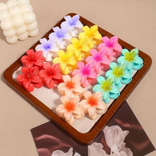 Image of Cerrito 6 Pcs Flower Hair Claw Clips - Hawaiian Plumeria, NonSlip Clutchers for Hair, Strong Hold Hair Accessories For Thick or Thin Hair, Beach, Everyday Use (Medium, Multicolor)
