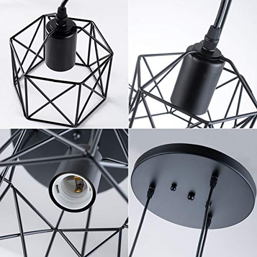 VILUXY Industrial 3-Light Pendant Lighting, with Black Metal Cage Shade, Adjustable Pendant Light for Kitchen Living Room Bedroom Hallway or Bar