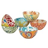 Damask Floral 6.25' Porcelain All Purpose Bowls, Set of 6 Assorted Colorful Designs – Great for Cereal, Rice, Soup, Snacks, Fruit, Ice Cream, Meal Prep, Entertaining or Boho Table Decor