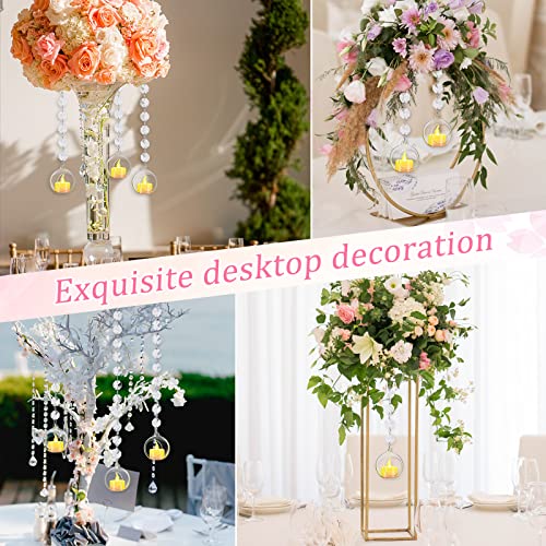 Mini Hanging Glass Tealight With Octagon Crystal Garland Strands 20 Ft Globe Candle Holder With Led, Tea Light Globe Terrarium Ornament For Wedding Party Tree Decoration（43 Pcs） #TOP2