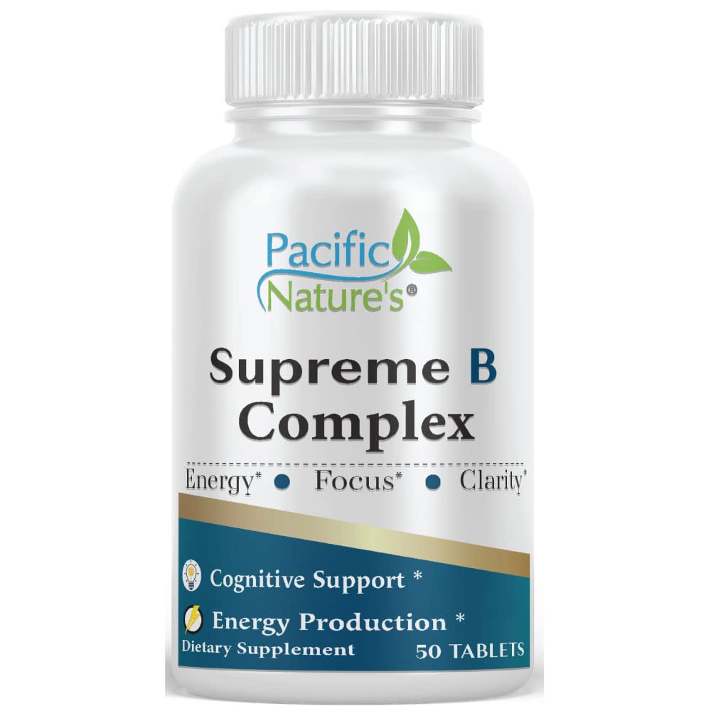 Pacific Nature'sSupreme B Complex (50 Tablets) Complete Vitamin B Complex Dietary Supplement with Vitamins B1, B6, and B12 for Energy and Cognitive Support - Non-GMO, Gluten Free