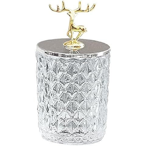 Nerien Candy Dish with Deer Lid Cookie Snacks Glass Container Tin Apothecary Jar Toothpicks Food Storage Organizer Clear Decorative Sugar Bowl for Home Buffet Party Wedding Display Decor L Cover