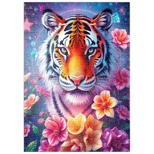 MyPuzzle Tigre Cósmico Viviente con Flores Y Piedras Preciosas -