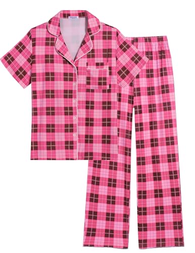 Image of Ekouaer Womens Pajamas Set Print PJs Soft Button Down Sleepwear Short Sleeve Lounge Set with Pockets