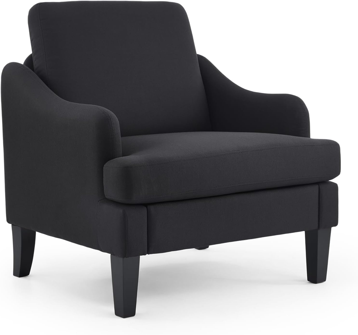 Bonnlo Armchair, Mid Century Modern Fabric Accent Chair for Living Room, Small Tub Chair with Thick Cushion, Comfortable Lounge Chair Perfect for Bedroom, Apartment, Office, Linen, Black
