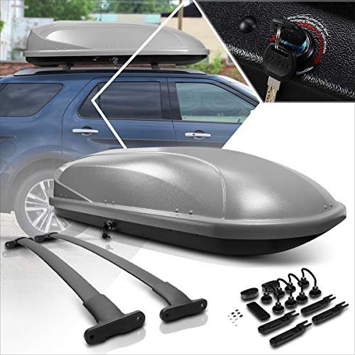 Aluminum Roof Rack Cross Bars Rails + Grey Rooftop Cargo Carrier Box w/Keys Compatible with 16-18 Ford Explorer